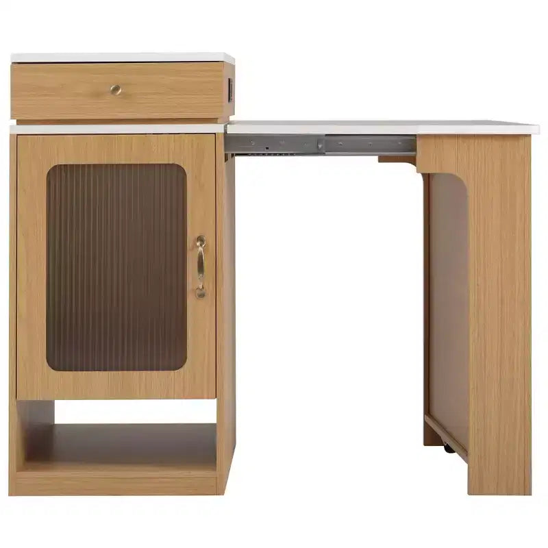 PexFix 59.5 Isola da Cucina con Tavolo da Pranzo Estensibile Tavolo Contenitore da Cucina con Ripiani a Doppio Lato con Presa di Corrente e Scaffali Laterali Aperti Naturale