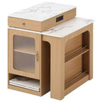 PexFix 59.5 Isola da Cucina con Tavolo da Pranzo Estensibile Tavolo Contenitore da Cucina con Ripiani a Doppio Lato con Presa di Corrente e Scaffali Laterali Aperti Naturale