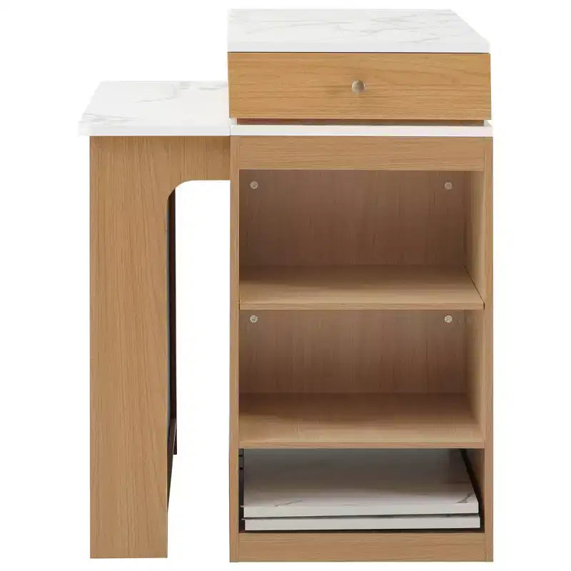 PexFix 59.5 Isola da Cucina con Tavolo da Pranzo Estensibile Tavolo Contenitore da Cucina con Ripiani a Doppio Lato con Presa di Corrente e Scaffali Laterali Aperti Naturale