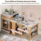 PexFix 59.5 Isola da Cucina con Tavolo da Pranzo Estensibile Tavolo Contenitore da Cucina con Ripiani a Doppio Lato con Presa di Corrente e Scaffali Laterali Aperti Naturale