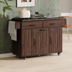 Pexfix Kitchen Island with Trash Can Storage Cabinet Kitchen Cart with Drop Leaf & Spice Rack & Towel Rack and Drawer with Adjustable Shelf Walnut