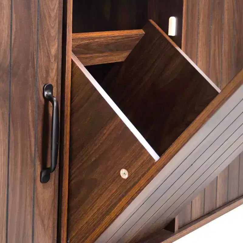 Pexfix Kitchen Island with Trash Can Storage Cabinet Kitchen Cart with Drop Leaf & Spice Rack & Towel Rack and Drawer with Adjustable Shelf Walnut