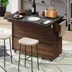 Pexfix Kitchen Island with Trash Can Storage Cabinet Kitchen Cart with Drop Leaf & Spice Rack & Towel Rack and Drawer with Adjustable Shelf Walnut