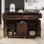Pexfix Kitchen Island with Trash Can Storage Cabinet Kitchen Cart with Drop Leaf & Spice Rack & Towel Rack and Drawer with Adjustable Shelf Walnut