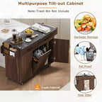Pexfix Kitchen Island with Trash Can Storage Cabinet Kitchen Cart with Drop Leaf & Spice Rack & Towel Rack and Drawer with Adjustable Shelf Walnut