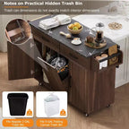 Pexfix Kitchen Island with Trash Can Storage Cabinet Kitchen Cart with Drop Leaf & Spice Rack & Towel Rack and Drawer with Adjustable Shelf Walnut