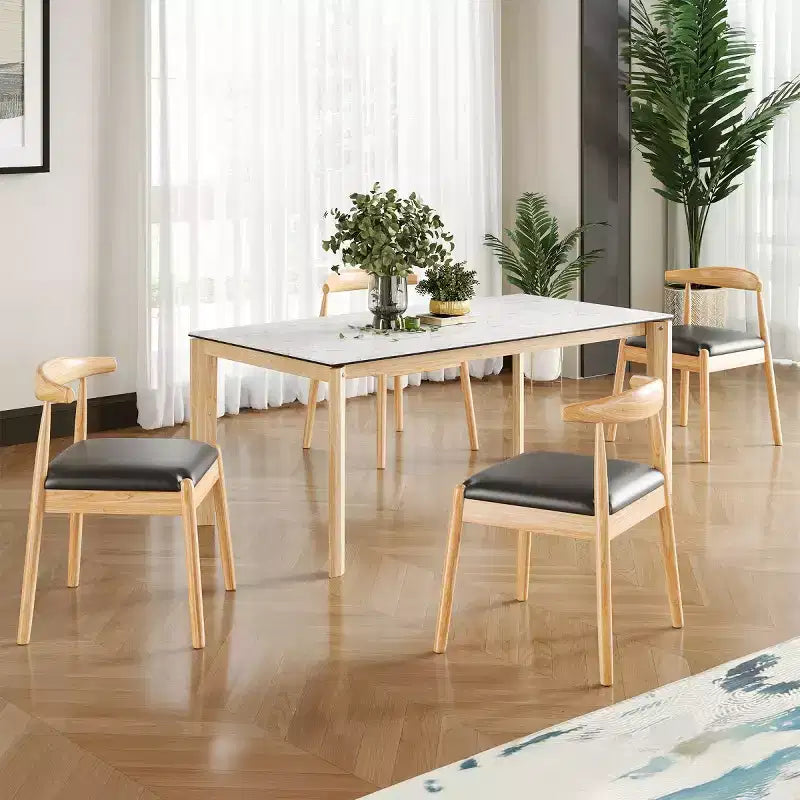 Set of 2 Mid-Century Modern Faux Leather Dining Chairs with Solid Wood Frame, Armless Chairs for Dining Room or Living Spaces-Panipeachy