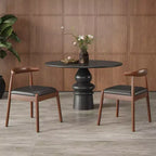 Set of 2 Mid-Century Modern Faux Leather Dining Chairs with Solid Wood Frame, Armless Chairs for Dining Room or Living Spaces-Panipeachy