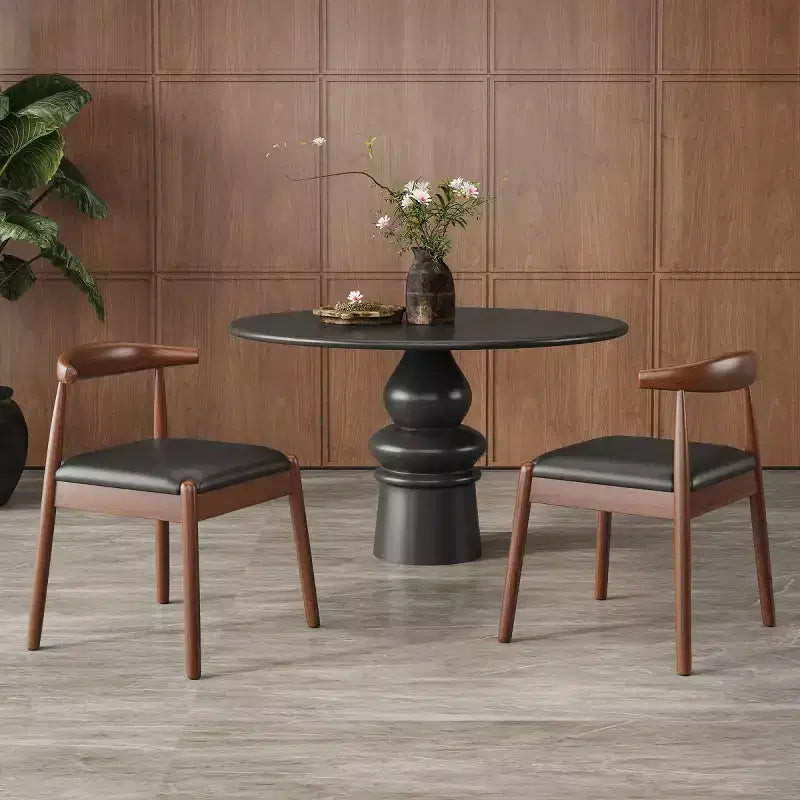 Set of 2 Mid-Century Modern Faux Leather Dining Chairs with Solid Wood Frame, Armless Chairs for Dining Room or Living Spaces-Panipeachy