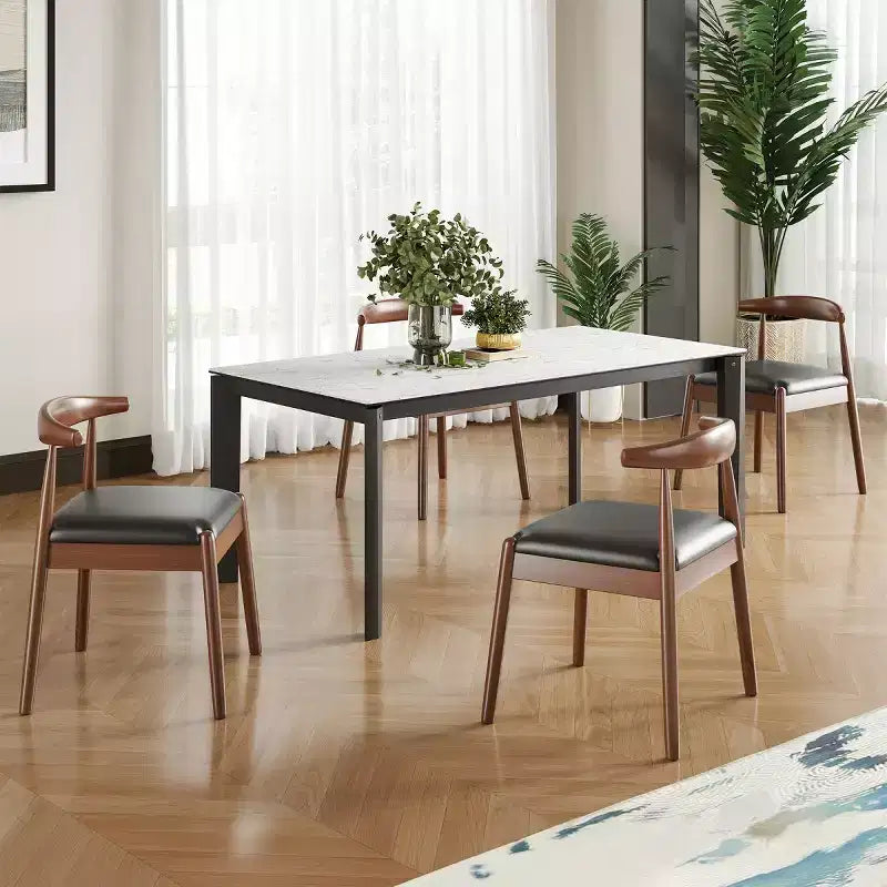 Set of 2 Mid-Century Modern Faux Leather Dining Chairs with Solid Wood Frame, Armless Chairs for Dining Room or Living Spaces-Panipeachy