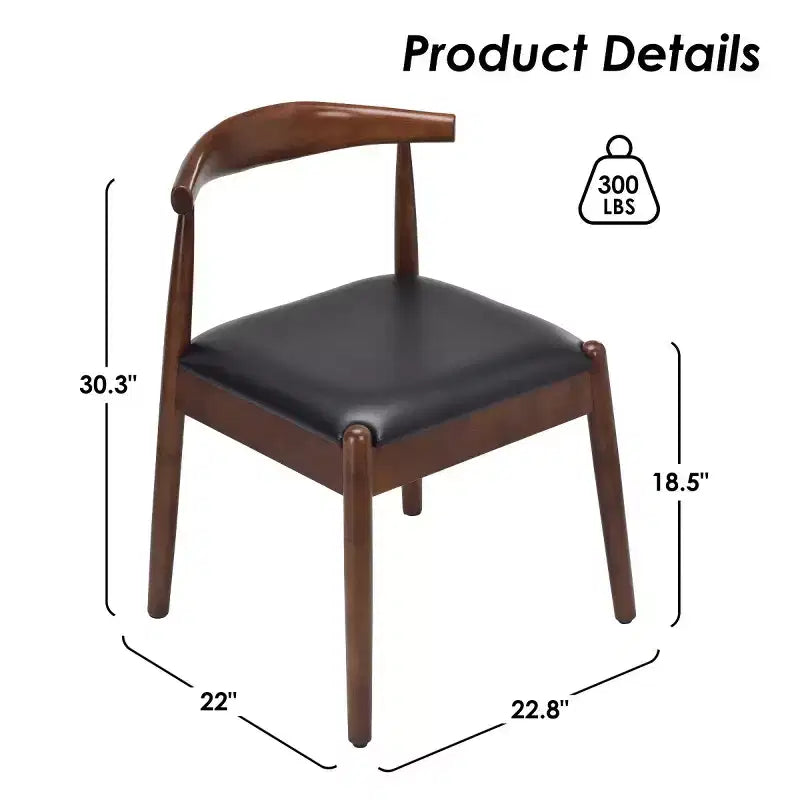 Set of 2 Mid-Century Modern Faux Leather Dining Chairs with Solid Wood Frame, Armless Chairs for Dining Room or Living Spaces-Panipeachy