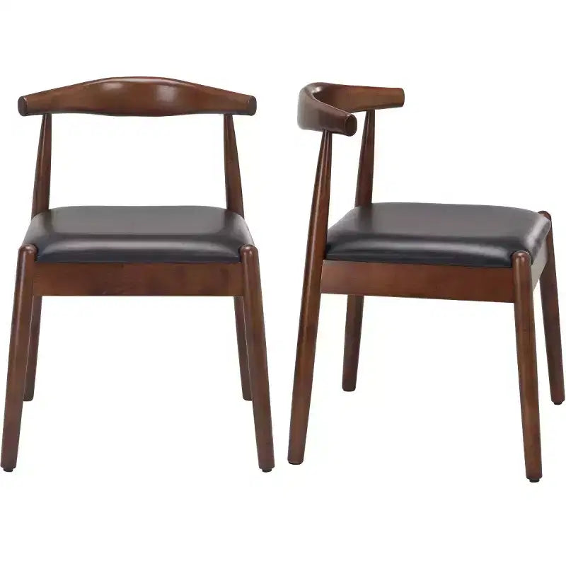 Set of 2 Mid-Century Modern Faux Leather Dining Chairs with Solid Wood Frame, Armless Chairs for Dining Room or Living Spaces-Panipeachy