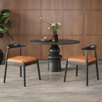Set of 2 Mid-Century Modern Faux Leather Dining Chairs with Solid Wood Frame, Armless Chairs for Dining Room or Living Spaces-Panipeachy