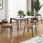 Set of 2 Mid-Century Modern Faux Leather Dining Chairs with Solid Wood Frame, Armless Chairs for Dining Room or Living Spaces-Panipeachy