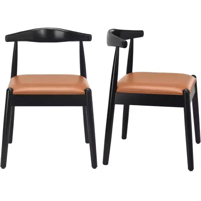 Set of 2 Mid-Century Modern Faux Leather Dining Chairs with Solid Wood Frame, Armless Chairs for Dining Room or Living Spaces-Panipeachy