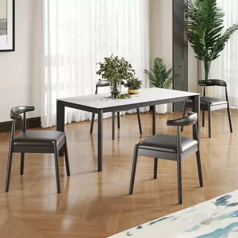 Set of 2 Mid-Century Modern Faux Leather Dining Chairs with Solid Wood Frame, Armless Chairs for Dining Room or Living Spaces-Panipeachy