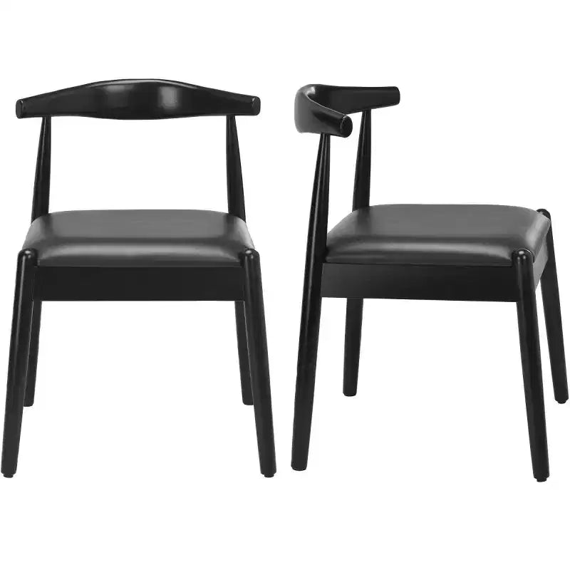 Set of 2 Mid-Century Modern Faux Leather Dining Chairs with Solid Wood Frame, Armless Chairs for Dining Room or Living Spaces-Panipeachy