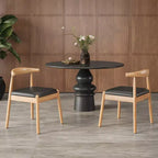 Set of 2 Mid-Century Modern Faux Leather Dining Chairs with Solid Wood Frame, Armless Chairs for Dining Room or Living Spaces-Panipeachy
