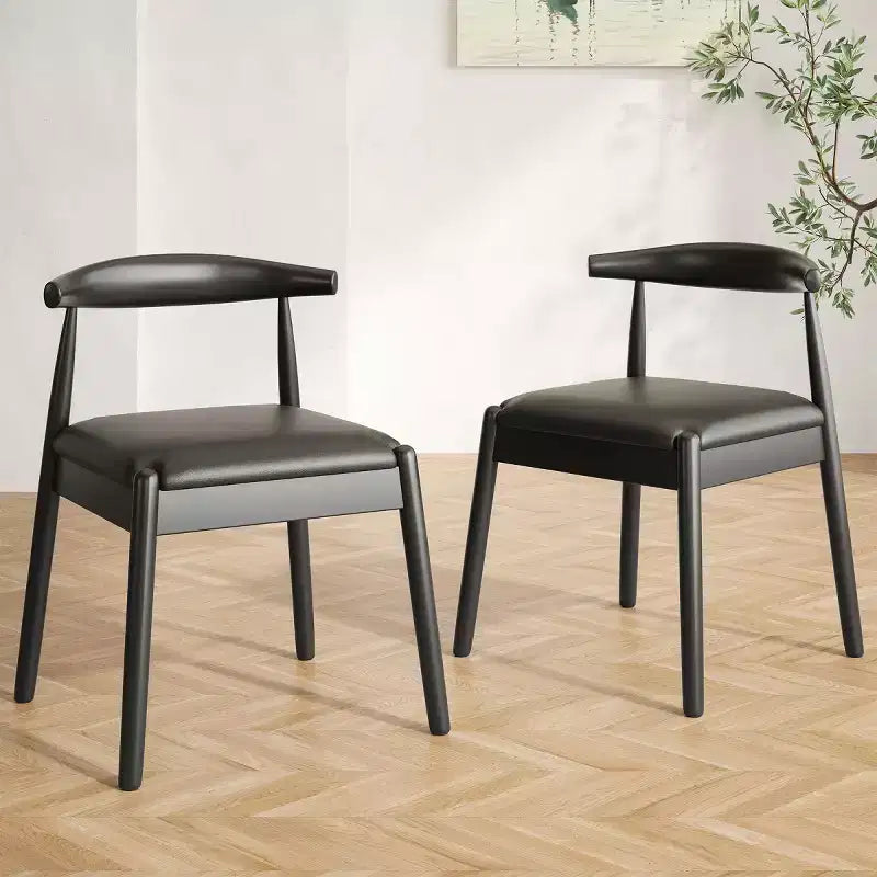 Set of 2 Mid-Century Modern Faux Leather Dining Chairs with Solid Wood Frame, Armless Chairs for Dining Room or Living Spaces-Panipeachy