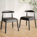 Set of 2 Mid-Century Modern Faux Leather Dining Chairs with Solid Wood Frame, Armless Chairs for Dining Room or Living Spaces-Panipeachy