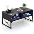 Costway LED Coffee Table with 4 Storage Cubes Faux Marble & Tempered Glass Top for Living Room Black