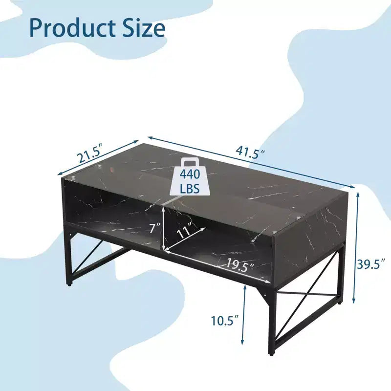 Costway LED Coffee Table with 4 Storage Cubes Faux Marble & Tempered Glass Top for Living Room Black