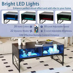 Costway LED Coffee Table with 4 Storage Cubes Faux Marble & Tempered Glass Top for Living Room Black