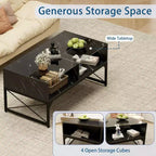 Costway LED Coffee Table with 4 Storage Cubes Faux Marble & Tempered Glass Top for Living Room Black