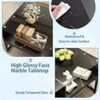 Costway LED Coffee Table with 4 Storage Cubes Faux Marble & Tempered Glass Top for Living Room Black