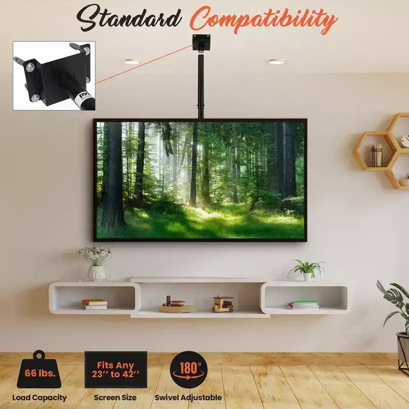 Supporto da soffitto universale Pyle orientabile, girevole e regolabile in altezza per TV da 23" a 42"