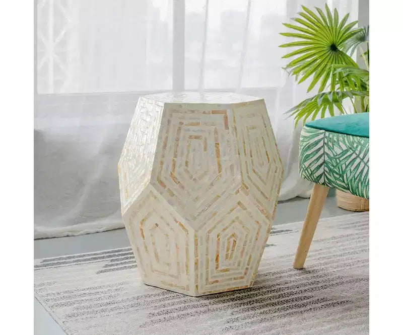 GDFStudio Deanna Hexagonal Capiz Inlay Accent Side Table