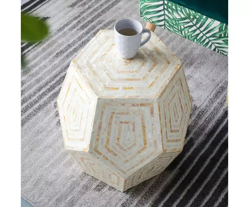 GDFStudio Deanna Hexagonal Capiz Inlay Accent Side Table
