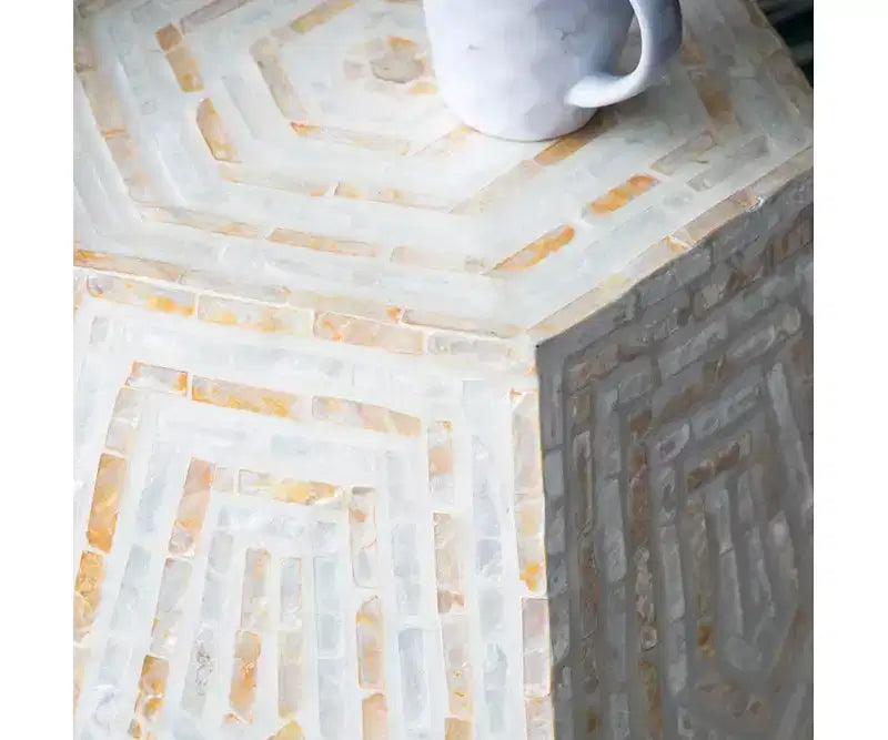 GDFStudio Deanna Hexagonal Capiz Inlay Accent Side Table