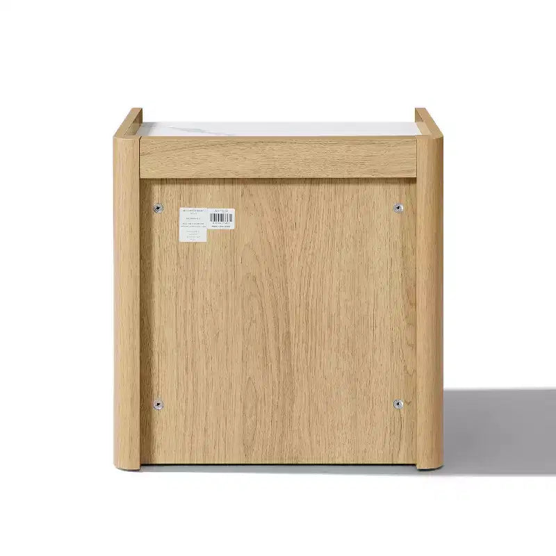 LuxenHome Comodino Rovere 23 con Piano in Finto Marmo, Tavolino da Notte in Legno con Ripiano Aperto Marrone