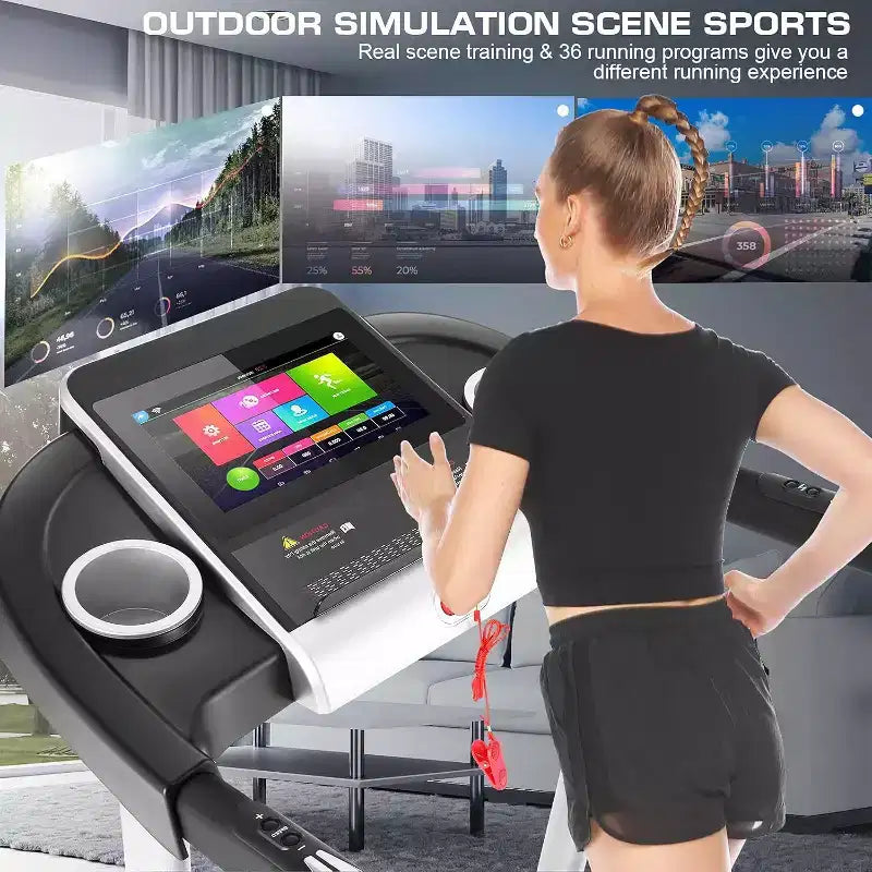 KRISRATE Treadmills with 12% Incline & 10 3D TV Screen & WiFi & APP & Heart Rate for Home, 3.25HP 9MPH Smart Treadmill, Foldable Running Machine