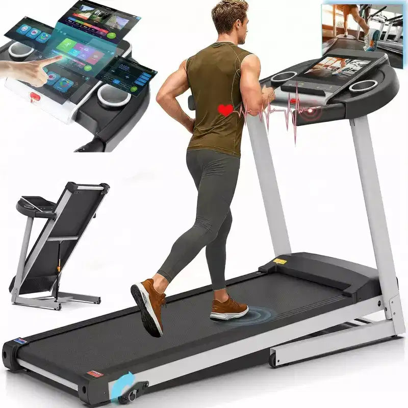 KRISRATE Treadmills with 12% Incline & 10 3D TV Screen & WiFi & APP & Heart Rate for Home, 3.25HP 9MPH Smart Treadmill, Foldable Running Machine