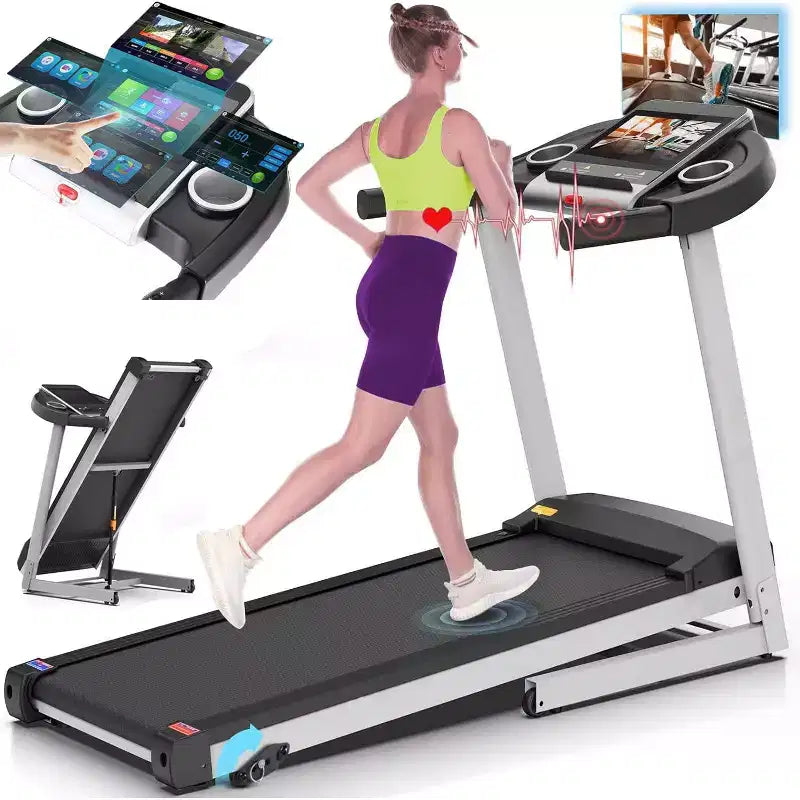 KRISRATE Treadmills with 12% Incline & 10 3D TV Screen & WiFi & APP & Heart Rate for Home, 3.25HP 9MPH Smart Treadmill, Foldable Running Machine
