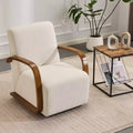 Zeus & Ruta Mid-Century Modern Cream Upholstered 360 Swivel Accent Chair with Solid Wood Curved Arms