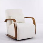 Zeus & Ruta Mid-Century Modern Cream Upholstered 360 Swivel Accent Chair with Solid Wood Curved Arms