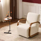 Zeus & Ruta Mid-Century Modern Cream Upholstered 360 Swivel Accent Chair with Solid Wood Curved Arms