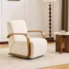 Zeus & Ruta Mid-Century Modern Cream Upholstered 360 Swivel Accent Chair with Solid Wood Curved Arms