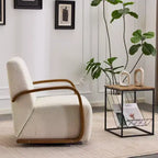 Zeus & Ruta Mid-Century Modern Cream Upholstered 360 Swivel Accent Chair with Solid Wood Curved Arms