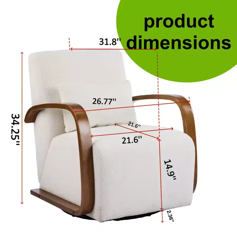 Zeus & Ruta Mid-Century Modern Cream Upholstered 360 Swivel Accent Chair with Solid Wood Curved Arms