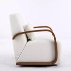 Zeus & Ruta Mid-Century Modern Cream Upholstered 360 Swivel Accent Chair with Solid Wood Curved Arms