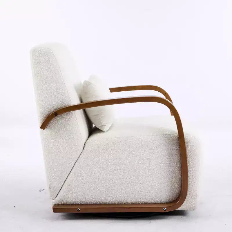 Zeus & Ruta Mid-Century Modern Cream Upholstered 360 Swivel Accent Chair with Solid Wood Curved Arms