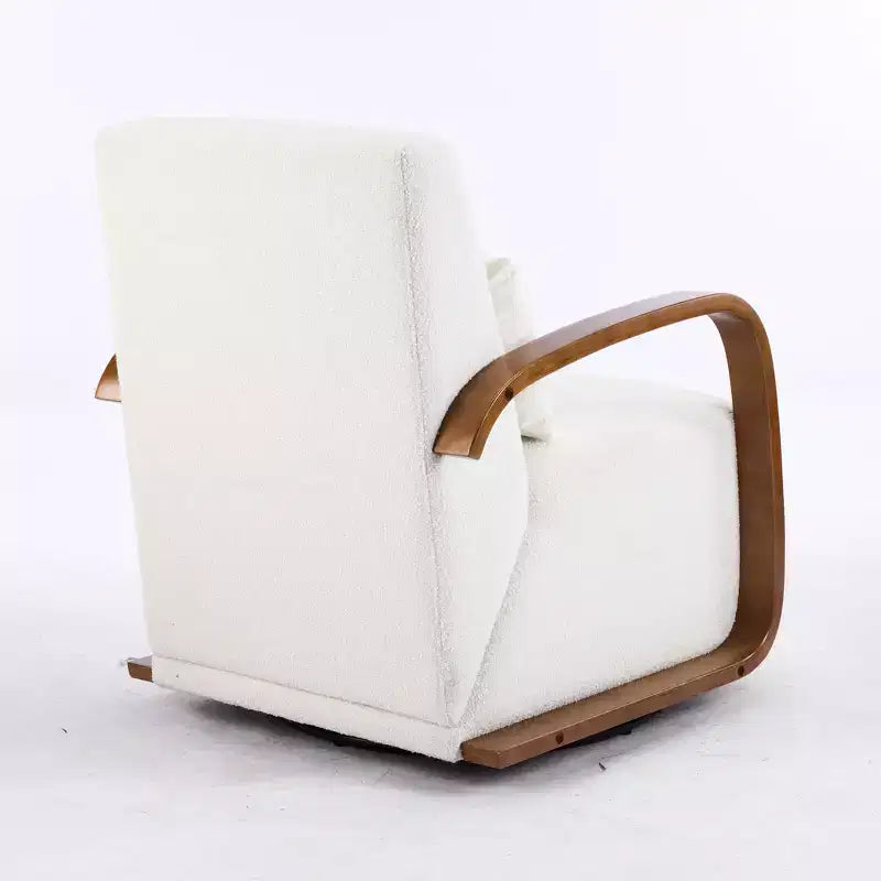 Zeus & Ruta Mid-Century Modern Cream Upholstered 360 Swivel Accent Chair with Solid Wood Curved Arms