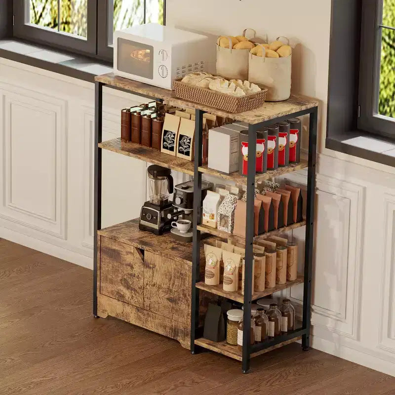 COZONY 32 Small Corner Coffee Bar Cabinet with Storage,Compact Buffet Sideboard, Farmhouse Bar Stand with Doors & Drawers