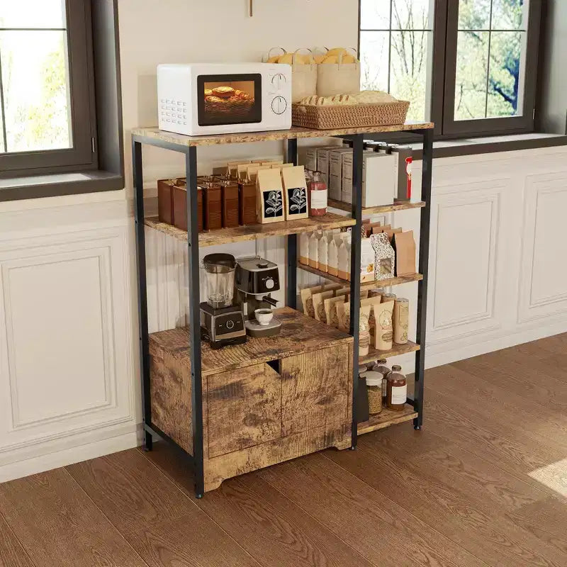 COZONY 32 Small Corner Coffee Bar Cabinet with Storage,Compact Buffet Sideboard, Farmhouse Bar Stand with Doors & Drawers