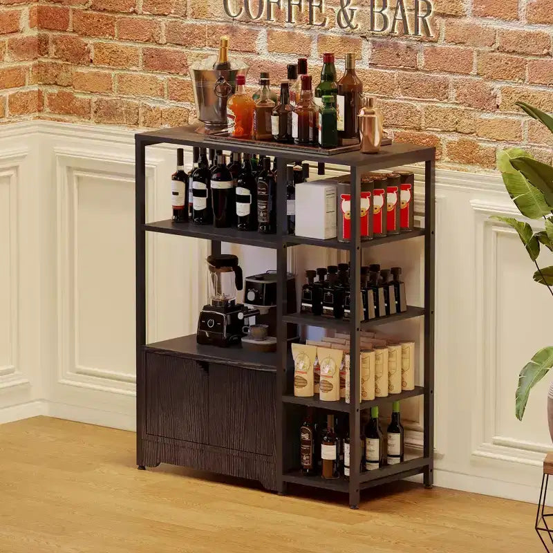 COZONY 32 Small Corner Coffee Bar Cabinet with Storage,Compact Buffet Sideboard, Farmhouse Bar Stand with Doors & Drawers