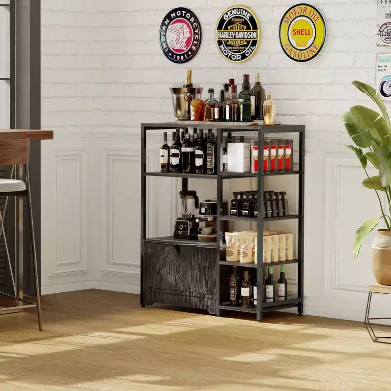COZONY 32 Small Corner Coffee Bar Cabinet with Storage,Compact Buffet Sideboard, Farmhouse Bar Stand with Doors & Drawers